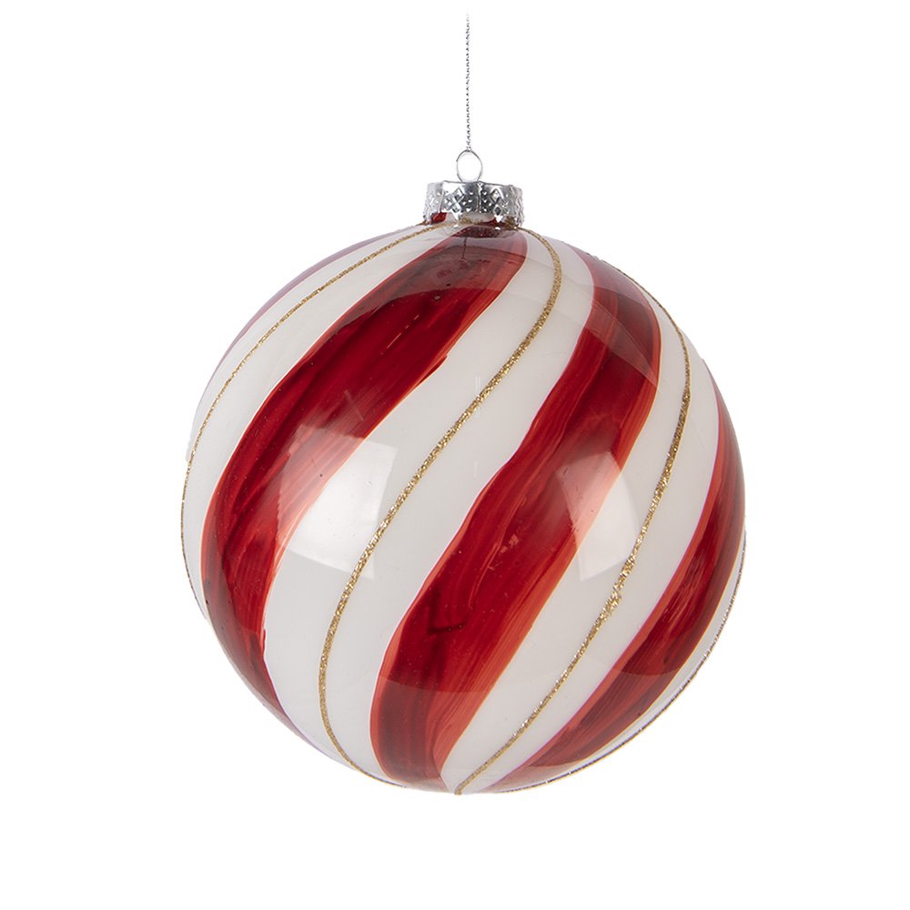Kerstbal Ø 15x15 cm Rood Wit Glas