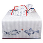 Broodmand 35x35x8 cm Wit Blauw Katoen Vissen Broodmandje