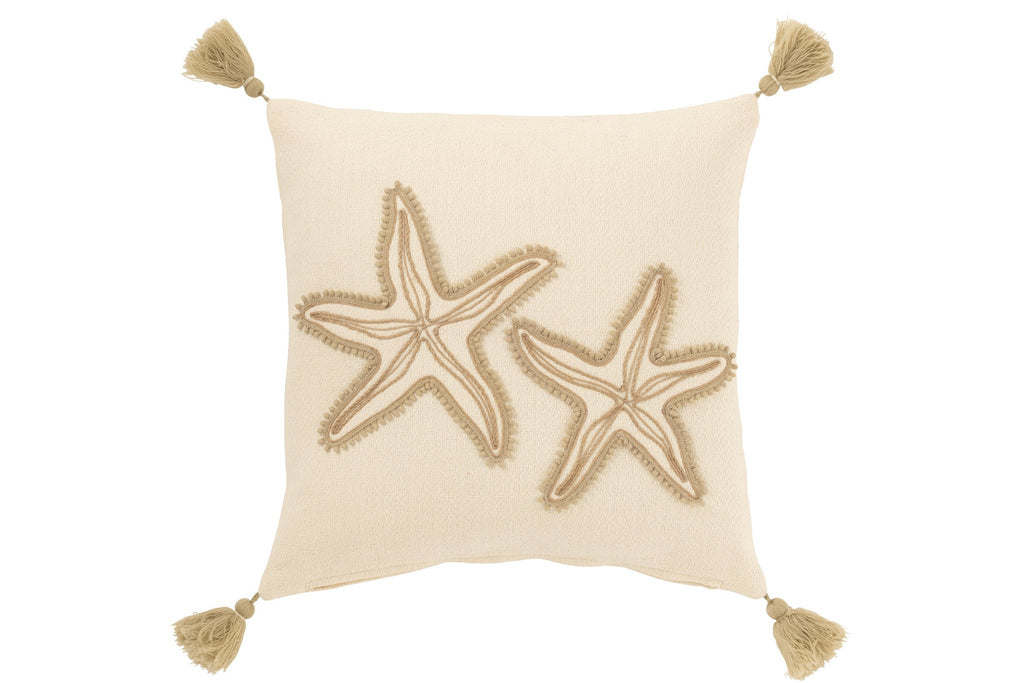 J-Line kussen Zeesterren + Kwasten - katoen - creme/beige