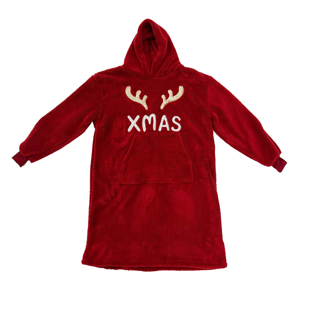 Textino X-MAS - Hoodie 70x110 cm - Volwassenen - Hoodiedeken - Kerstmis - Fietsen Rood - Rood