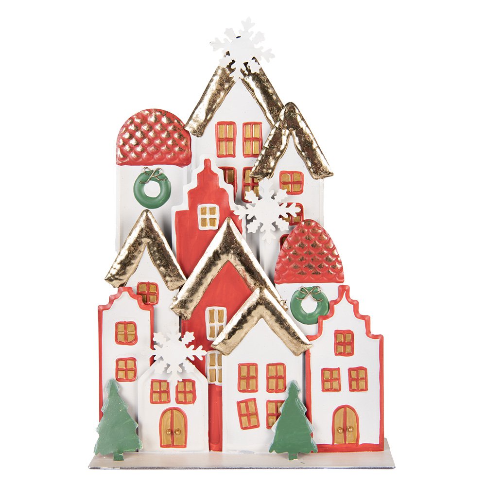 Kerstdecoratie Beeld Huis 30x8x46 cm Wit Rood Metaal