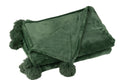 J-Line Plaid Pompom - polyester - donkergroen - 170 x 130 cm