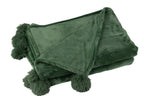 J-Line Plaid Pompom - polyester - donkergroen - 170 x 130 cm