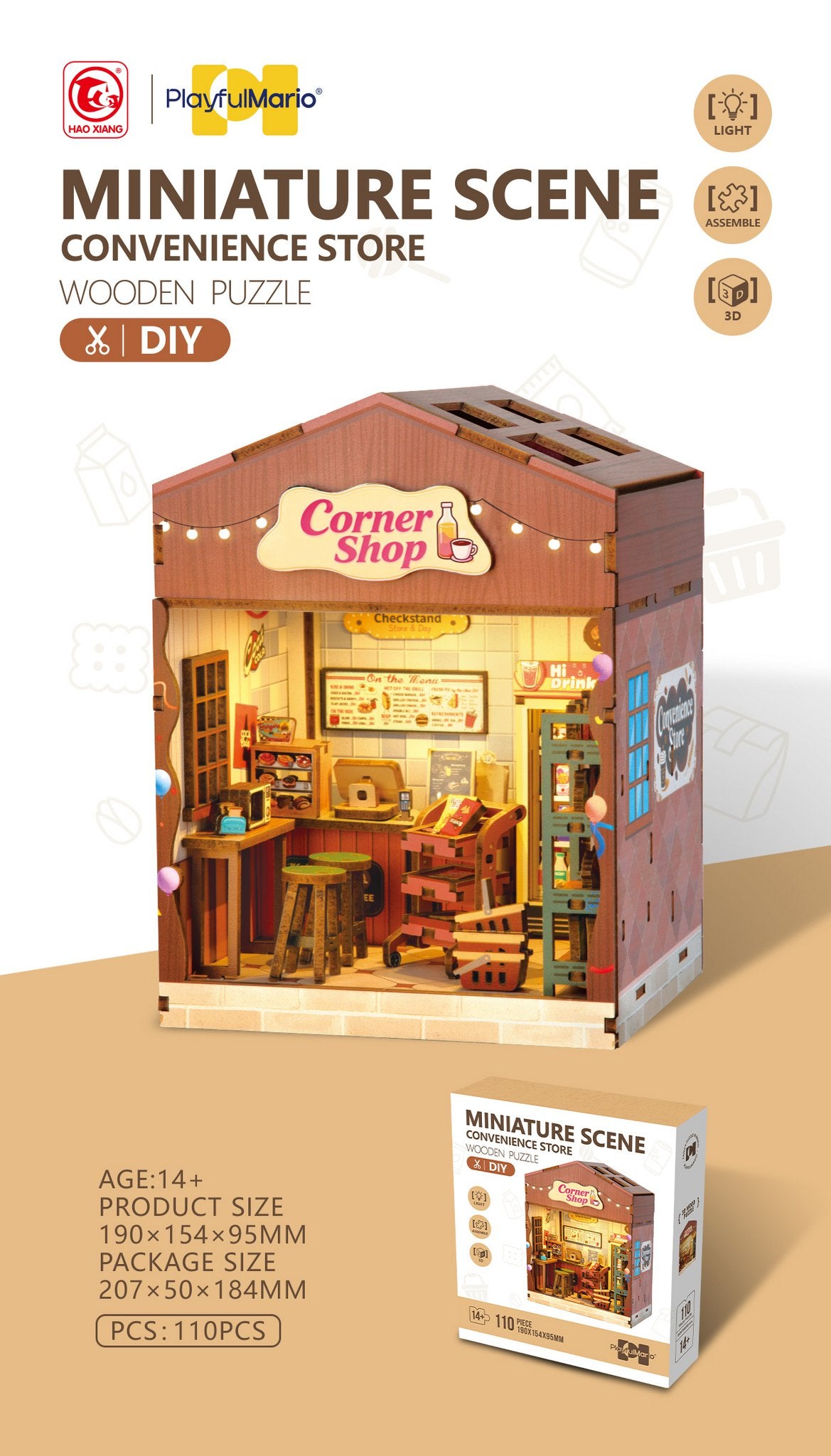 DIY Miniature Scene 3D Kruidenierswinkel met LED- verlichting- MDF