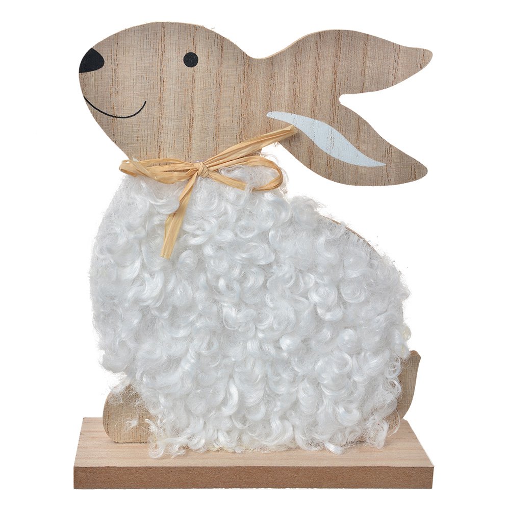 Decoratie Beeld Konijn 14x5x17 cm Bruin Wit Hout