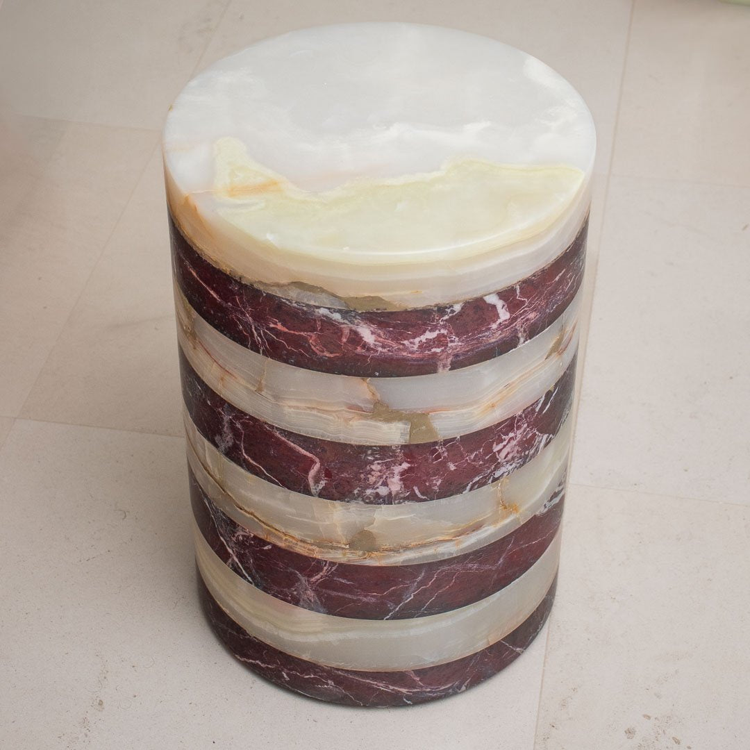 Salontafel rood marmer en witte onyx