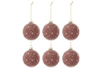 J-Line kerstbal Stippen - fluweel - lichtroze/goud - doos van 6