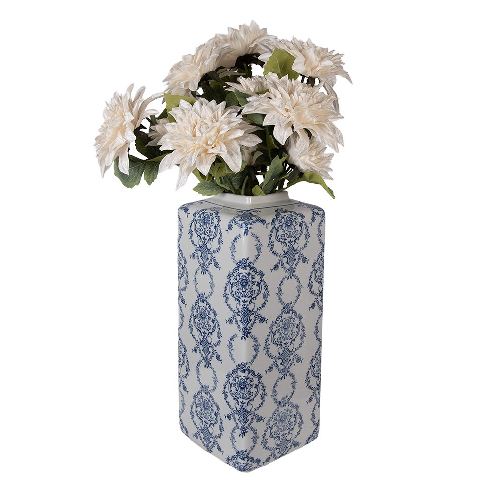 Vaas met Deksel 16x16x41 cm Wit Blauw Keramiek