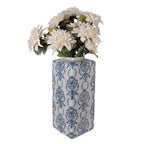 Vaas met Deksel 16x16x41 cm Wit Blauw Keramiek