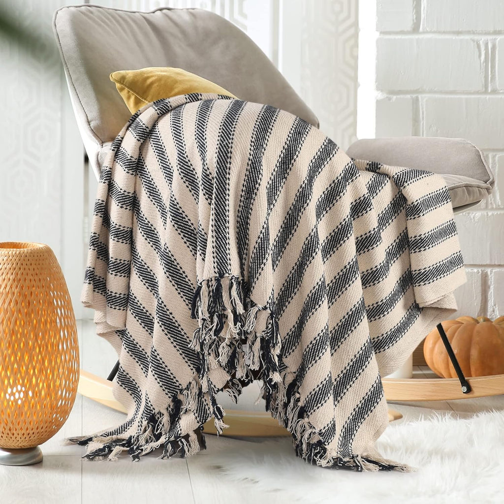 Gestreepte deken – handgeweven katoentextiel – veelzijdig decoraccent – 180x130cm