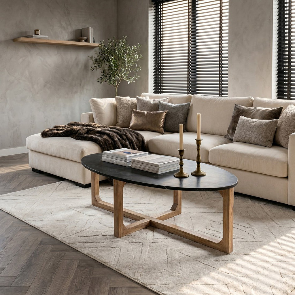 Ovale marmeren salontafel - zwart - 120x60x38 cm