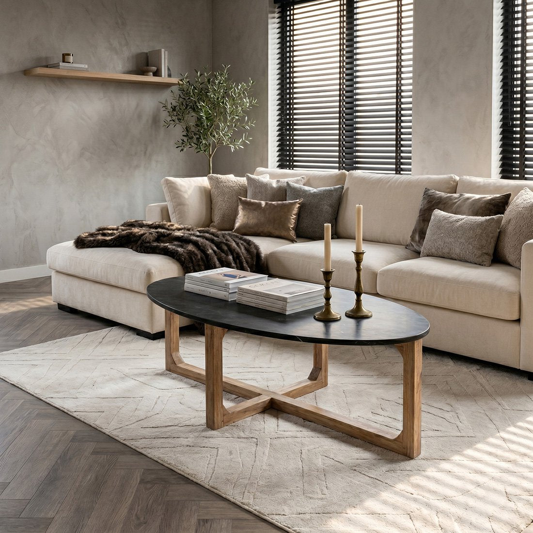 Ovale marmeren salontafel - zwart - 120x60x38 cm
