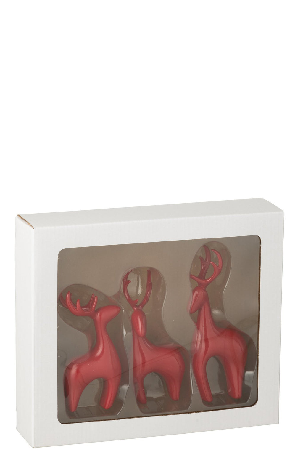 J-Line figuur Rendier Galvanisch - polyresin - rood - 3 stuks