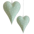 Metalenhanger hart 9.5x13cm groen/witte stippen