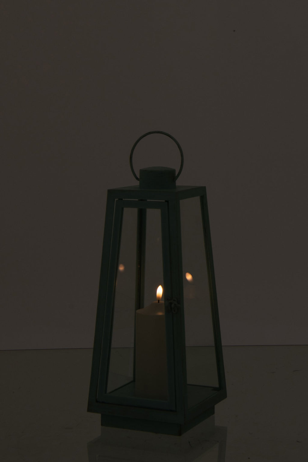 J-Line lantaarn + kaars - glas - turkoois - M - LED lichtjes