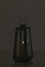 J-Line lantaarn + kaars - glas - turkoois - M - LED lichtjes