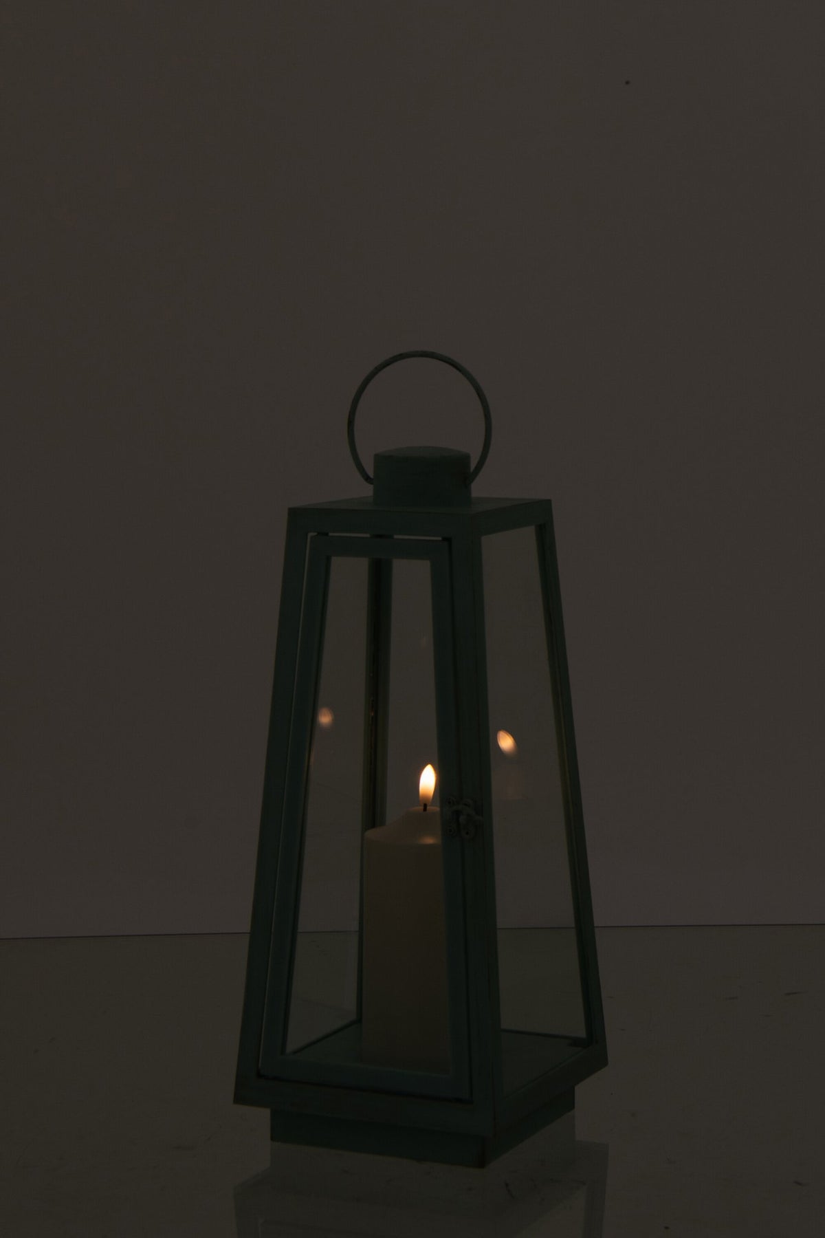 J-Line lantaarn + kaars - glas - turkoois - M - LED lichtjes
