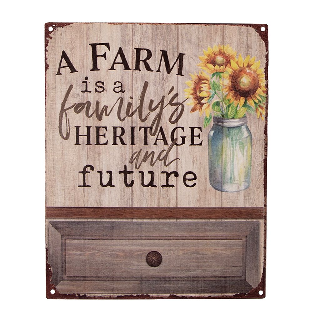 Tekstbord 20x25 cm Bruin IJzer Bloemen Wandbord