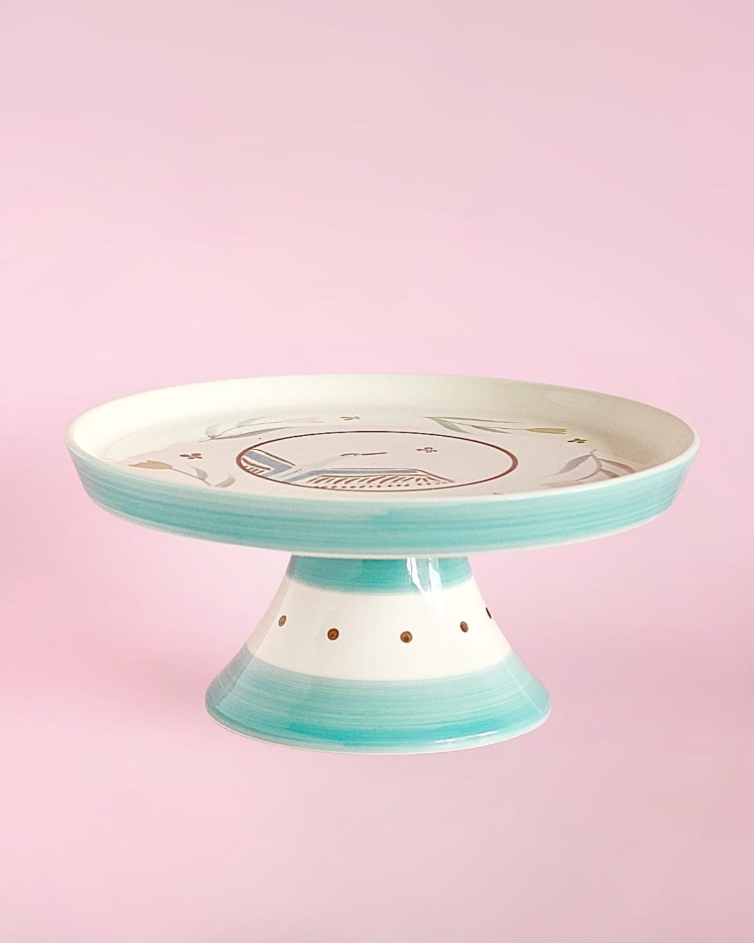 Veldleeuwerik handgeschilderde keramische taartstandaard 24 cm
