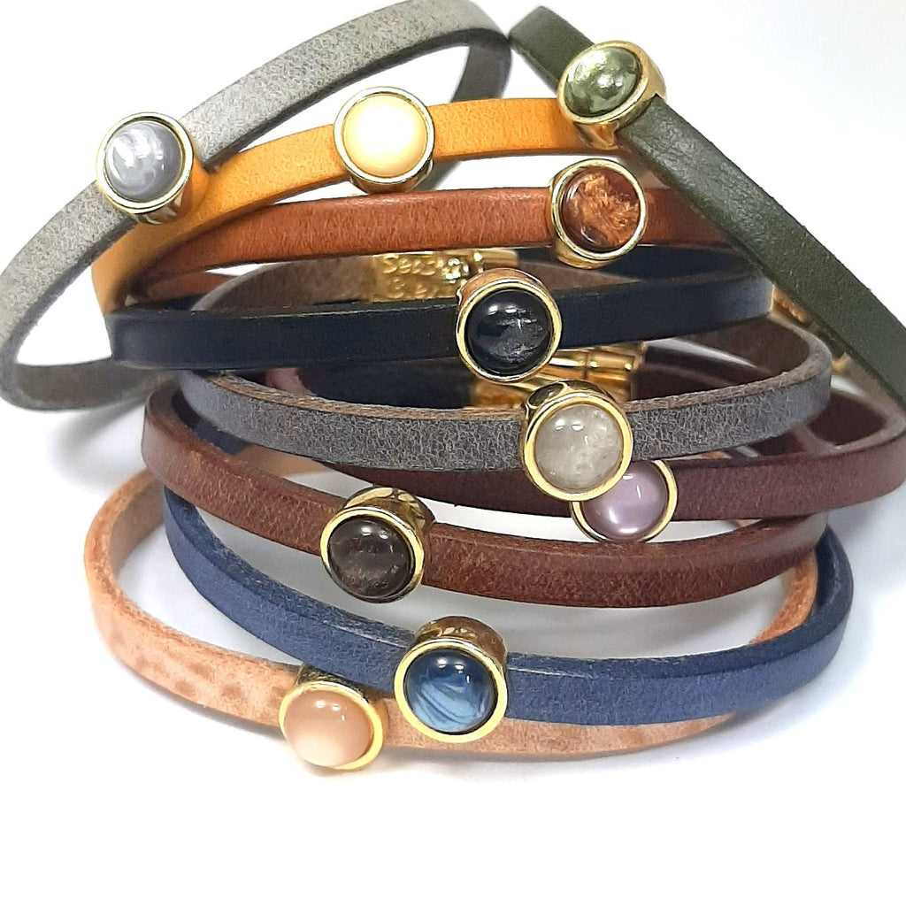 Timeless leren armband 24K verguld grijstinten