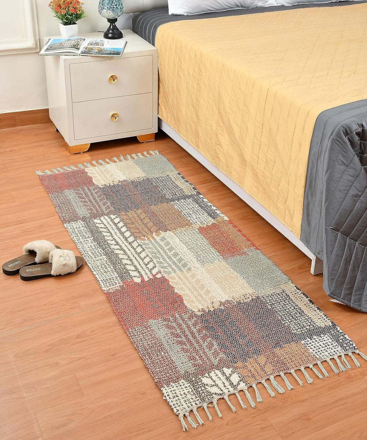 Dhurrie – Handgemaakte upcycled stof – Bedrukt – 2x5 ft