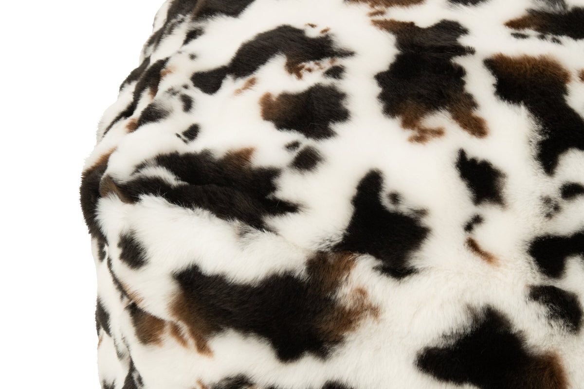 J-Line Poef met koeienmotief - polyester - wit/donkerbruin