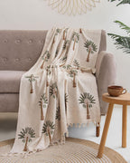 Handblokprint palmboom plaid – bankdeken – duurzaam katoen – 50x70 inch (pak van 1)