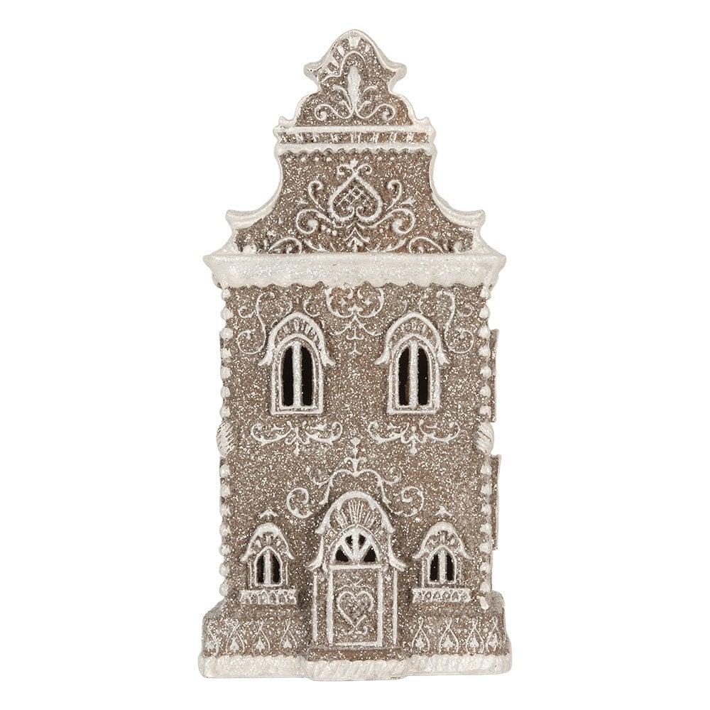 Gingerbread house met LED 17x15x35 cm Bruin Kunststof