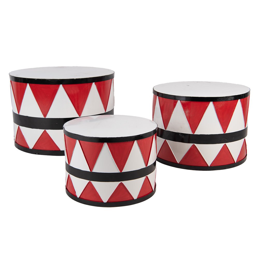 Kerstdecoratie Trommel Ø 47/ Ø 39 / Ø 31 cm Wit Rood Metaal