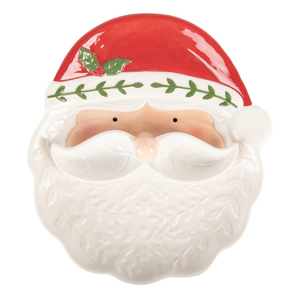Decoratie schaal Kerstman 29x26x5 cm Wit Keramiek
