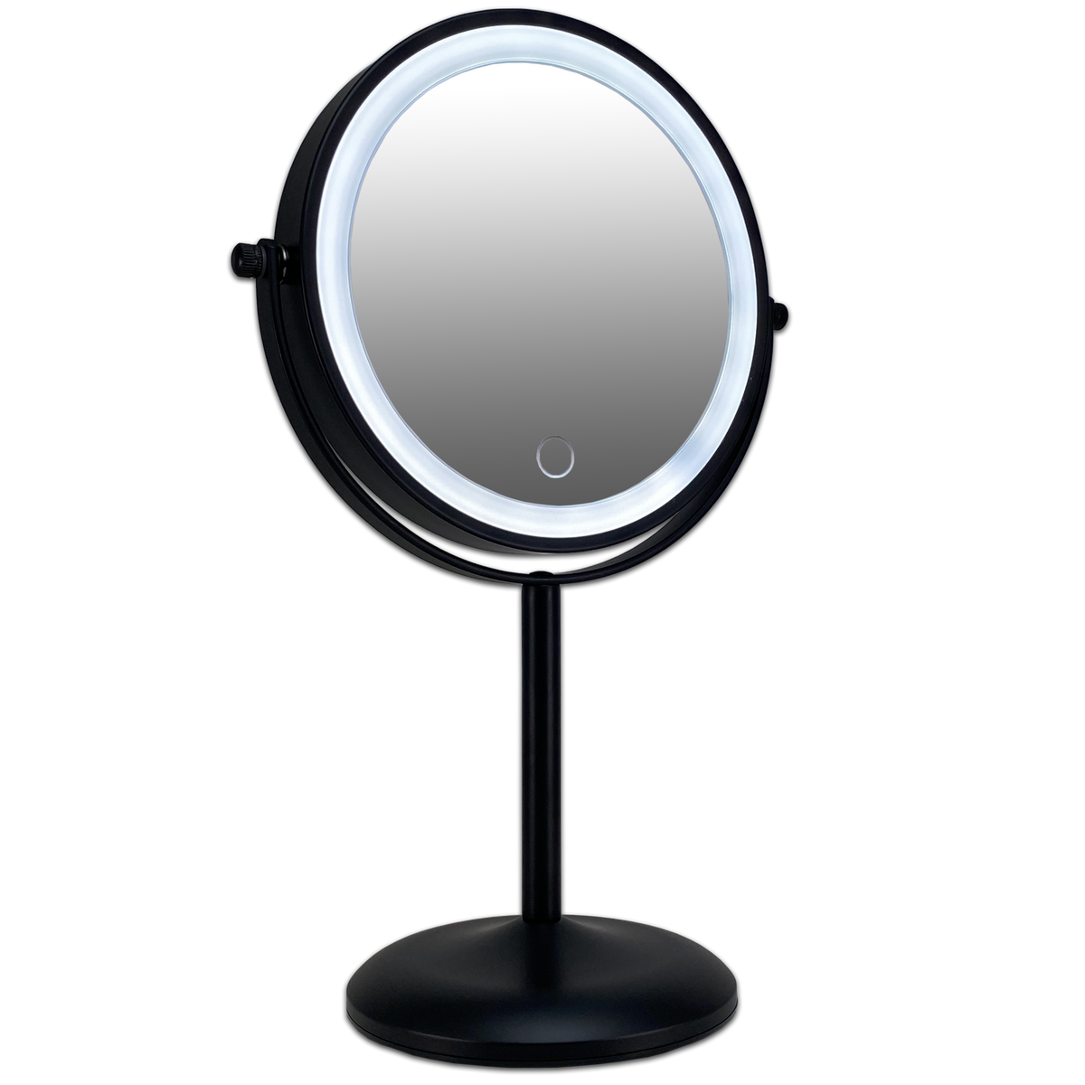 Metalen oplaadbare LED make-up spiegel zwart / Ø17,5cm