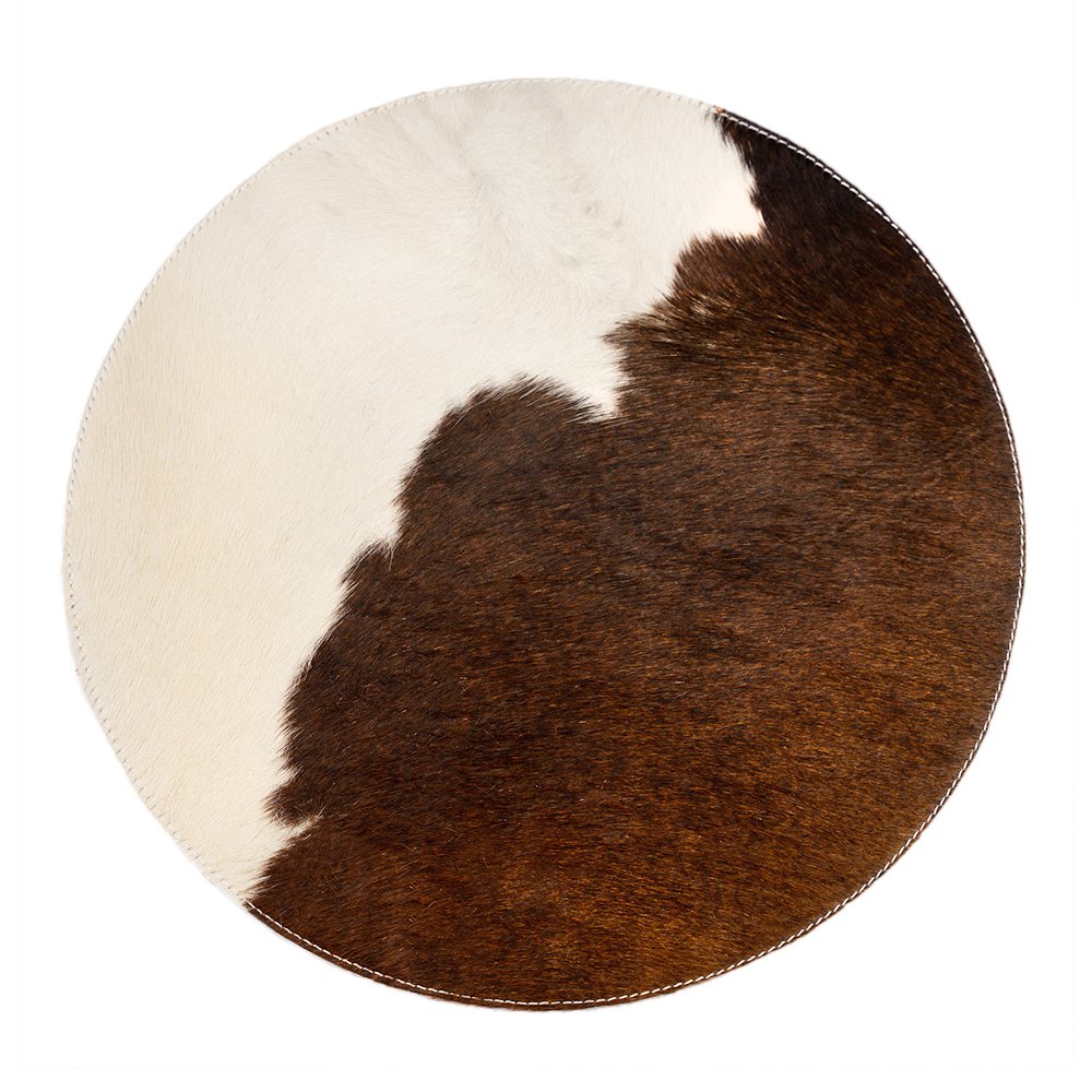 Placemat koehuid rond bruin/wit Ø38cm