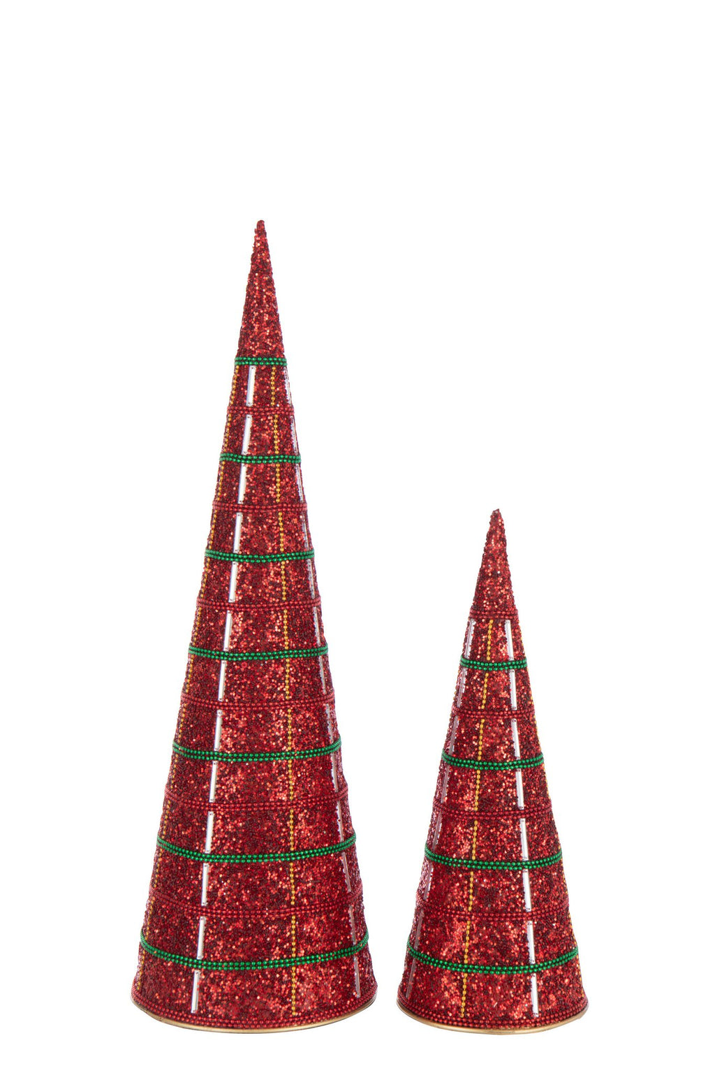 J-Line decoratie Kegel Kralen - ijzer - kerstrood - set van 2