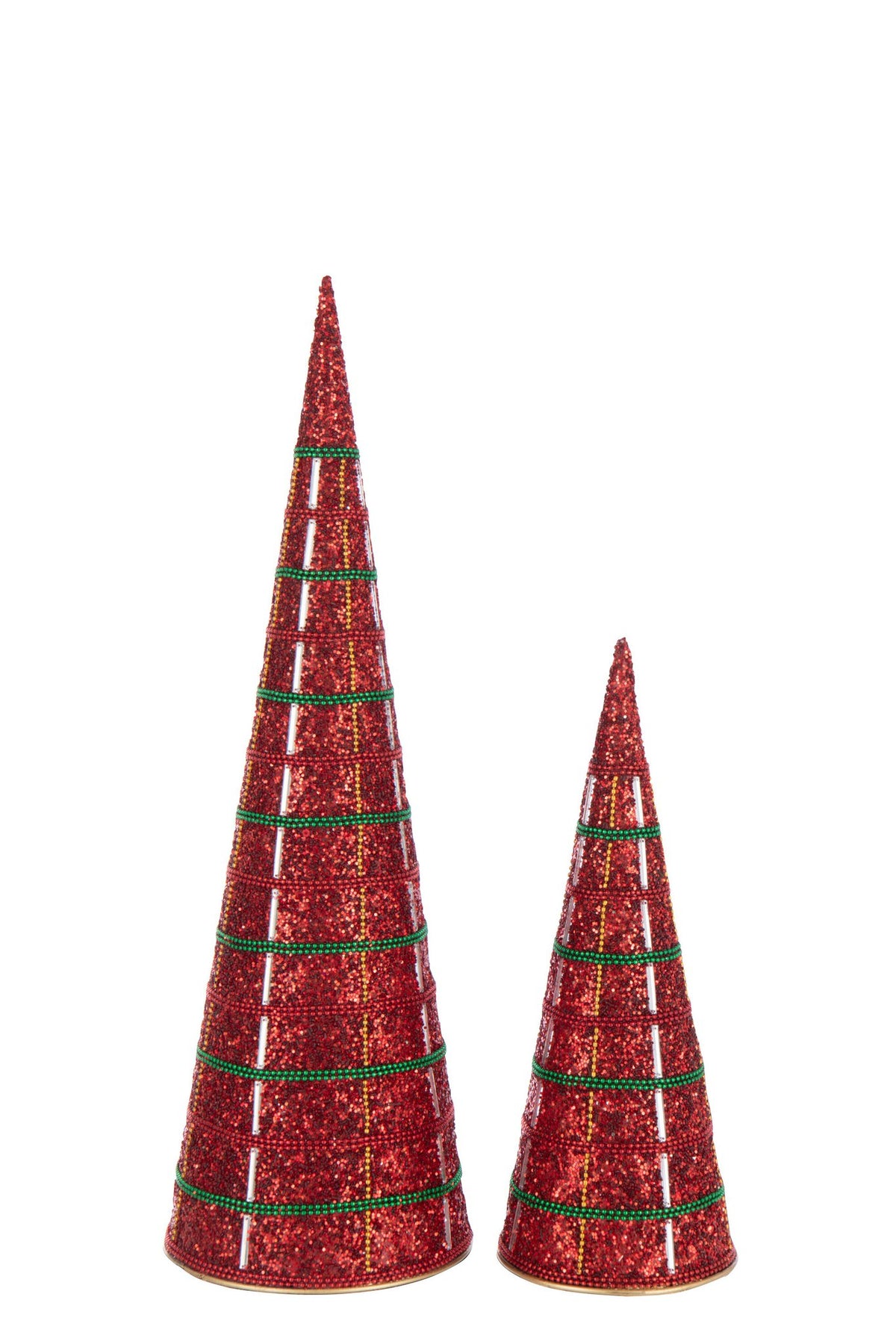 J-Line decoratie Kegel Kralen - ijzer - kerstrood - set van 2