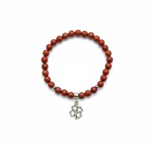 Dames armband Rode Jaspis 6 mm met klaver bedel