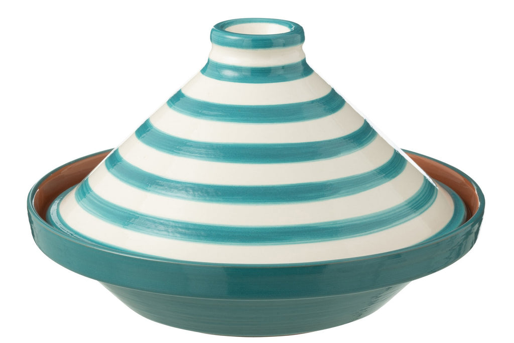 J-Line tajine Granada Stripes - keramiek - wit/aqua