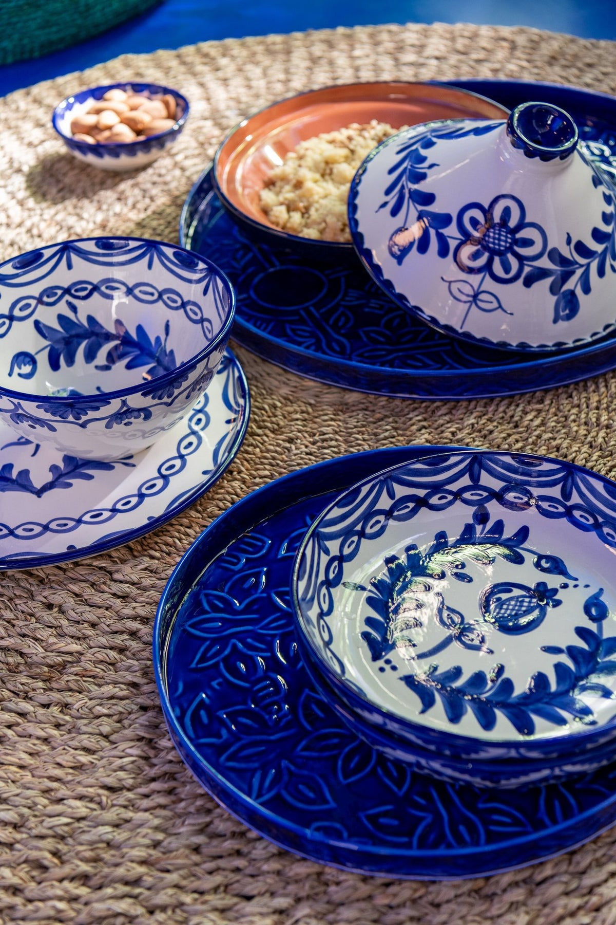 J-Line tajine Granada - keramiek - wit/blauw