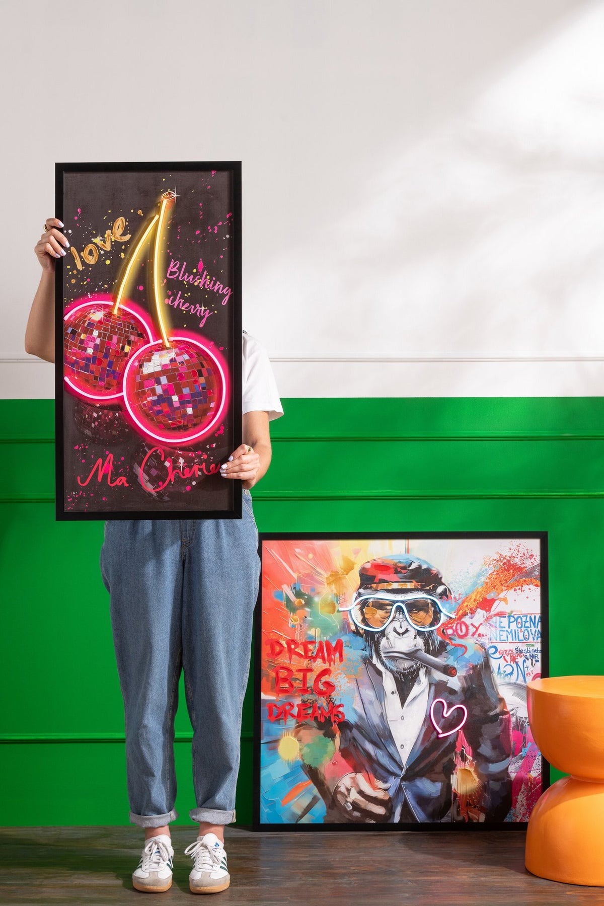 J-Line schilderij Monkey Cigar Vierkant - canvas - mix - LED lichtjes