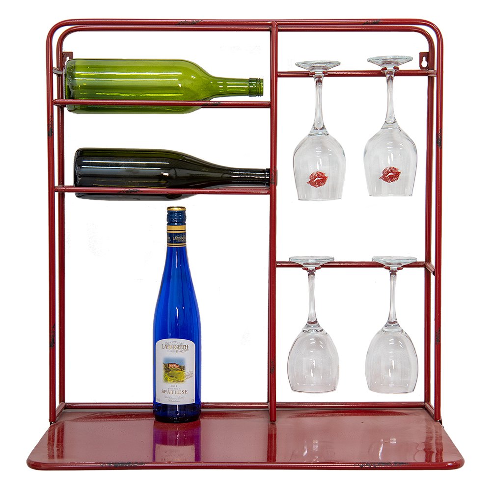 Wandrek 59x33x63 cm Rood IJzer Flessenrek