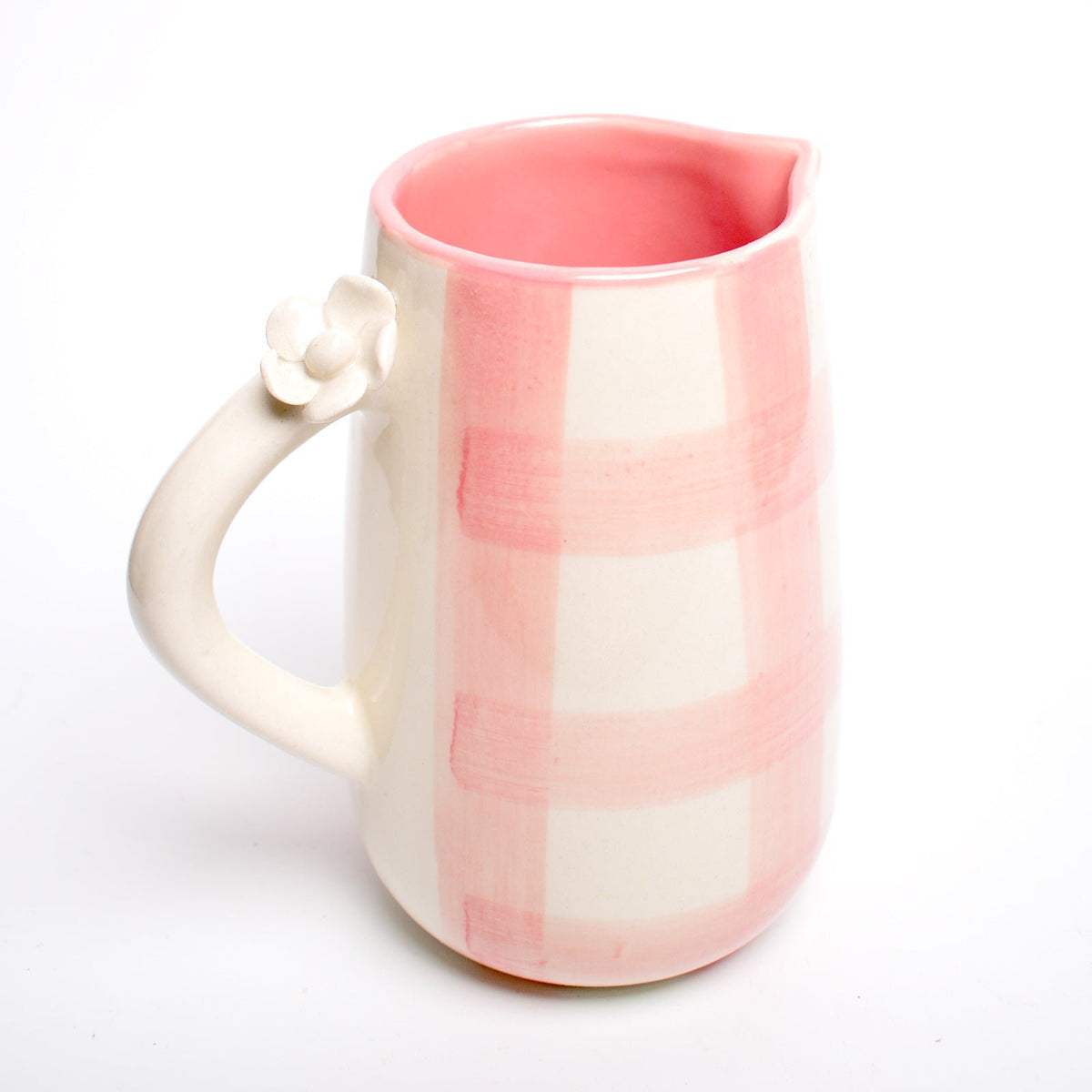 Kruik | Keramiek Handgeschilderde Daisy Check | 800ml Roze