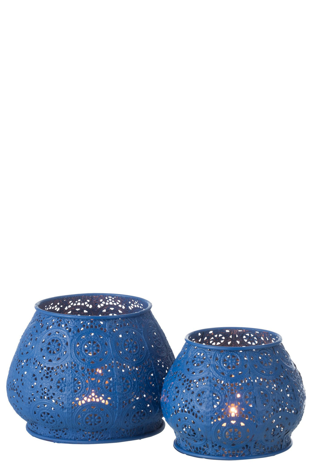 J-Line Theelichthouder Cylinder Metaal/Glas Blauw Large