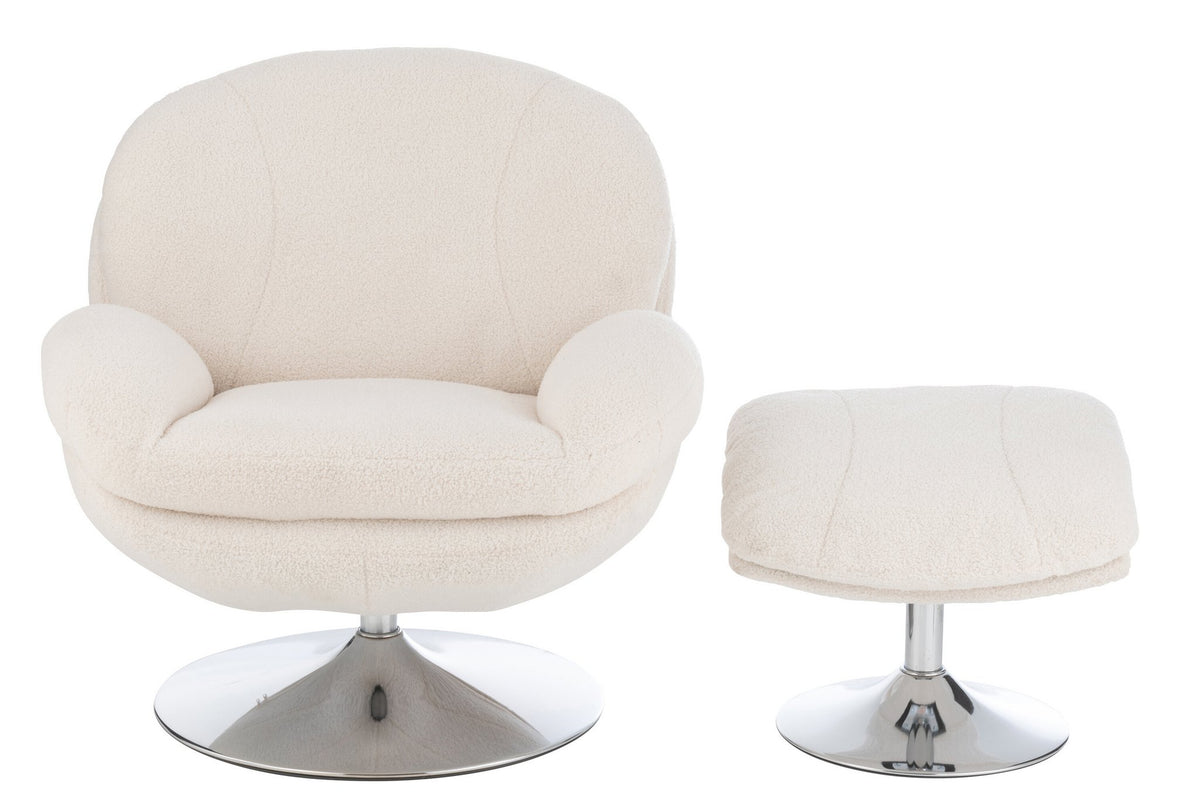 J-Line zetel Relax + Voetbank - metaal/multiplex - creme/zilver