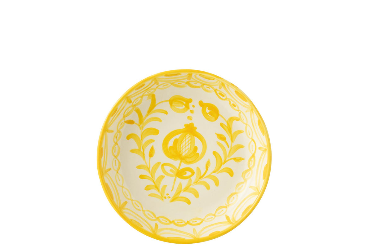 J-Line schaal Granada Low - keramiek - wit/geel - large - Ø 25 cm
