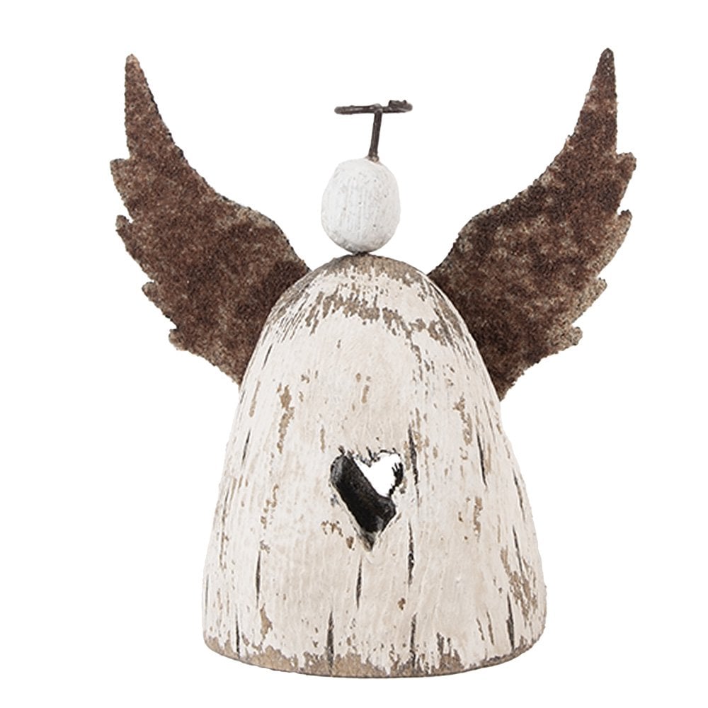 Decoratie Beeld Engel 11x5x11 cm wit Bruin Hout