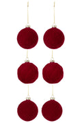 J-Line kerstbal 2+2+2 - fluweel - rood - small - doos van 6