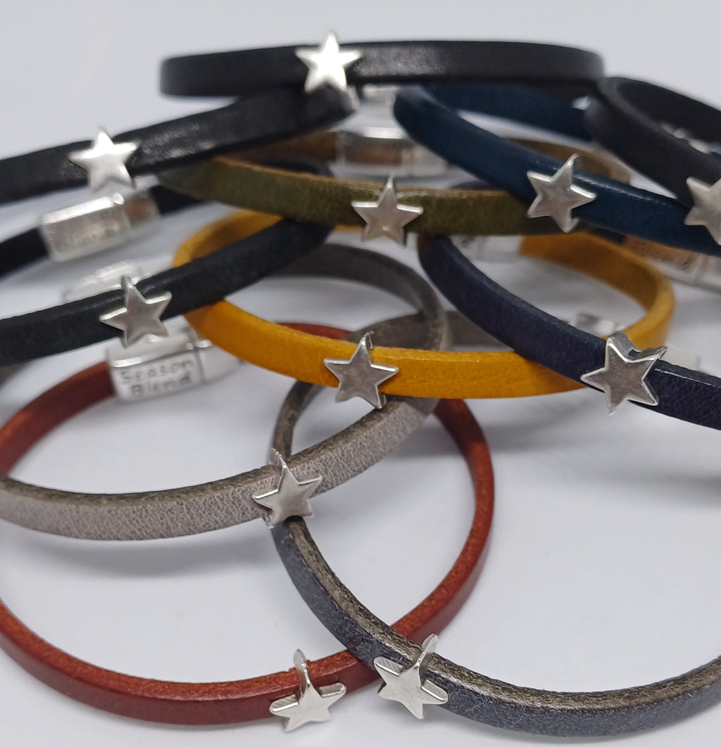 Semplice leren armband tiny star antiek zilver