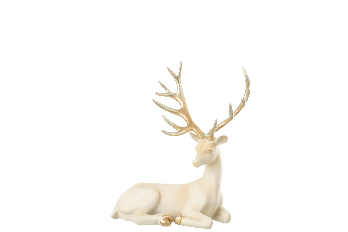 J-Line figuur Hert Liggend - polyresin - lichtbeige/goud