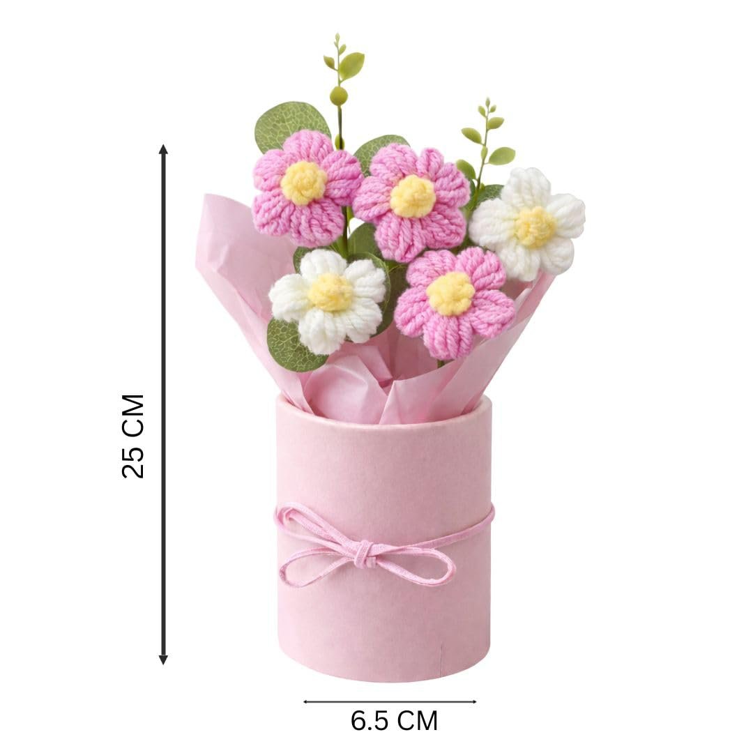 Handgebreid bloemenboeket – onderhoudsvrij decor – acryl- en katoenmix – enkele eenheid