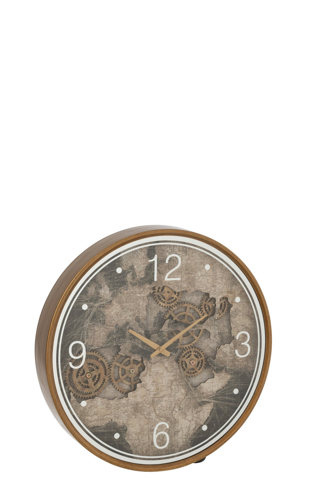 J-Line klok Kaart Europa - hout - goud - large - Ø 60 cm