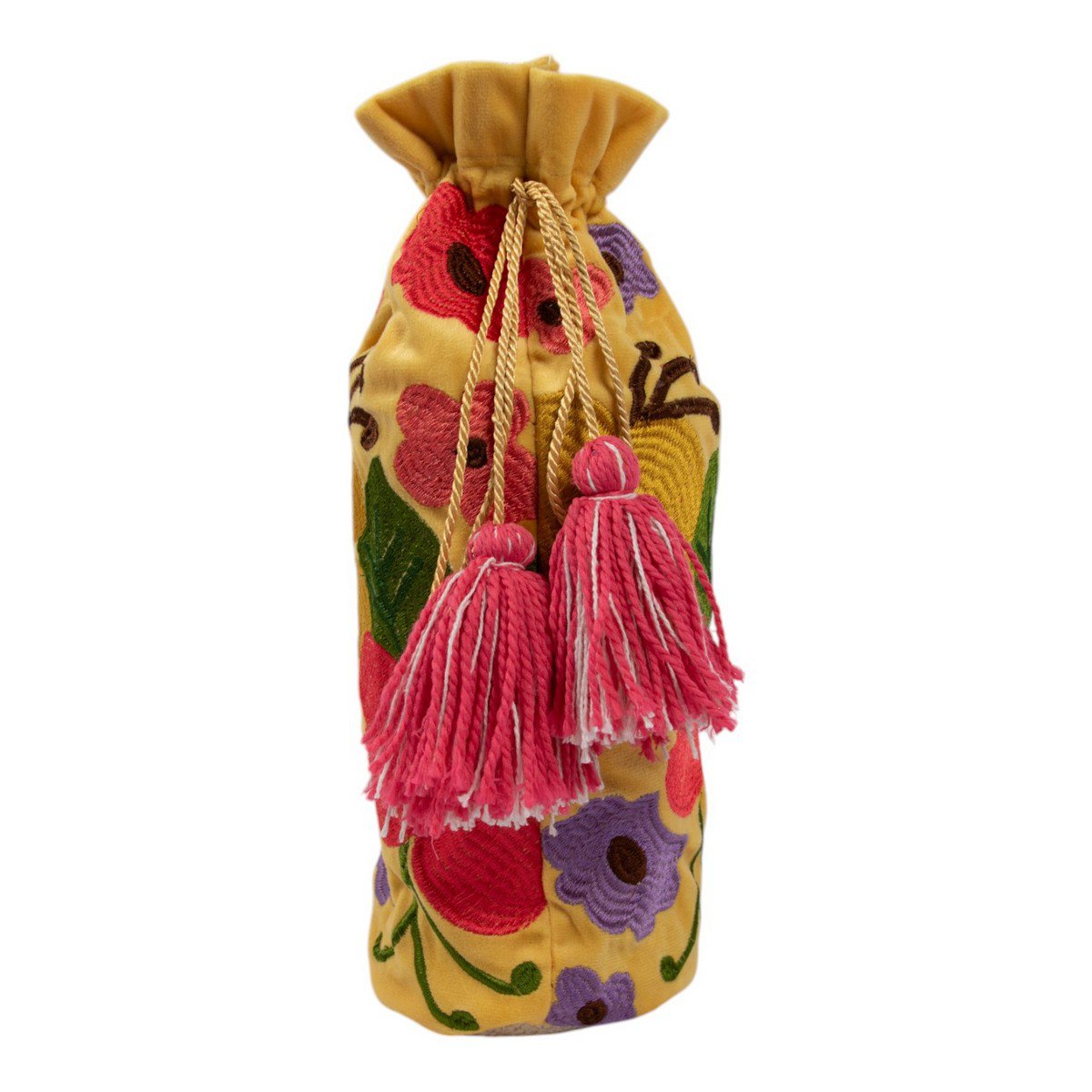 Wijn fles hoes Joy geel h37 x 12cm